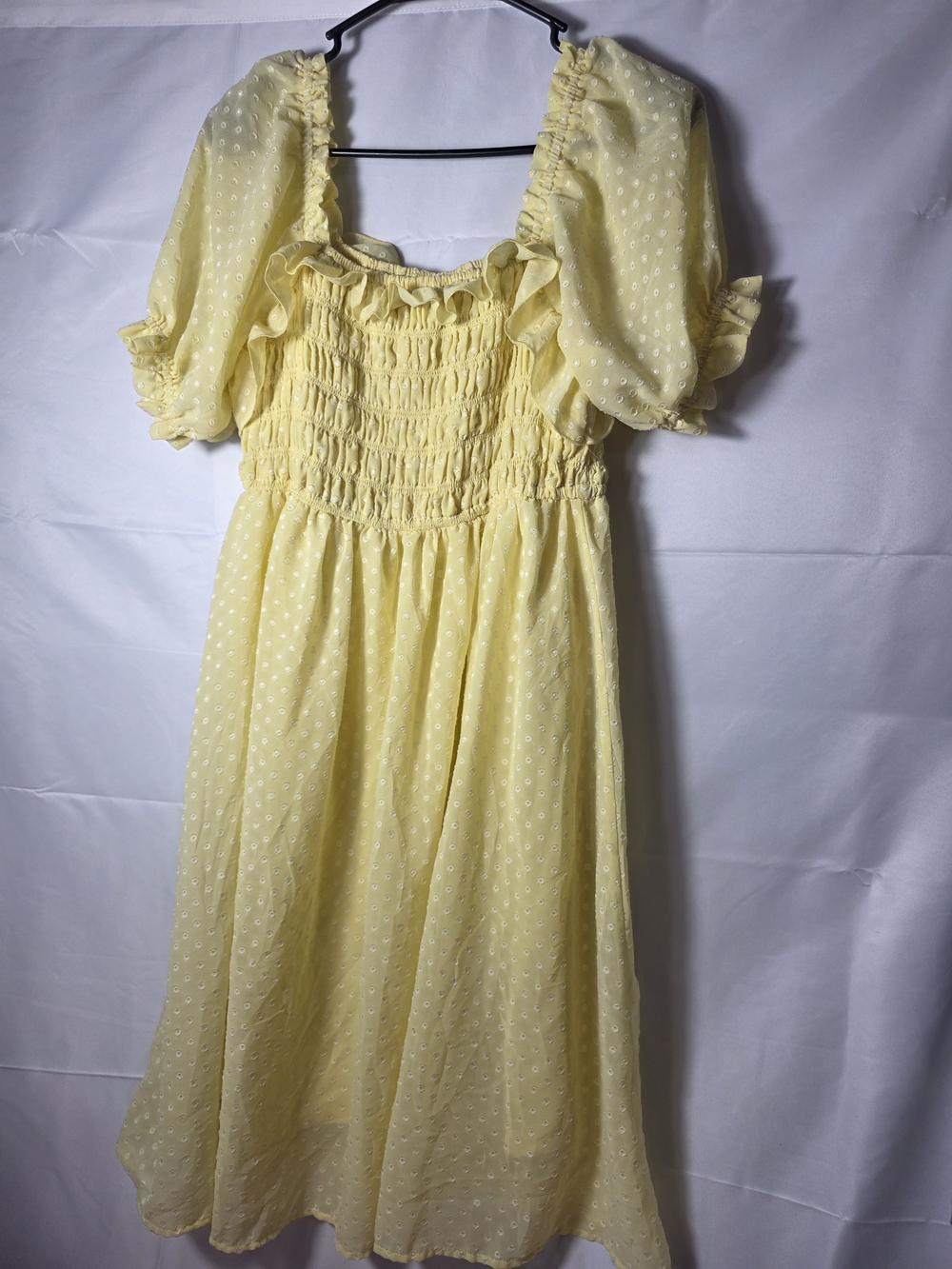 Yellow Smocked Midi Dress with Puff Sleeves Vintage